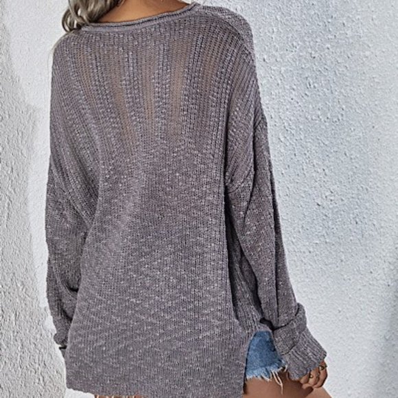 NEW MISS SPARKLING OVERSIZED SWEATER SM-XL tunic bohemian western SEXY gray - Picture 2 of 5